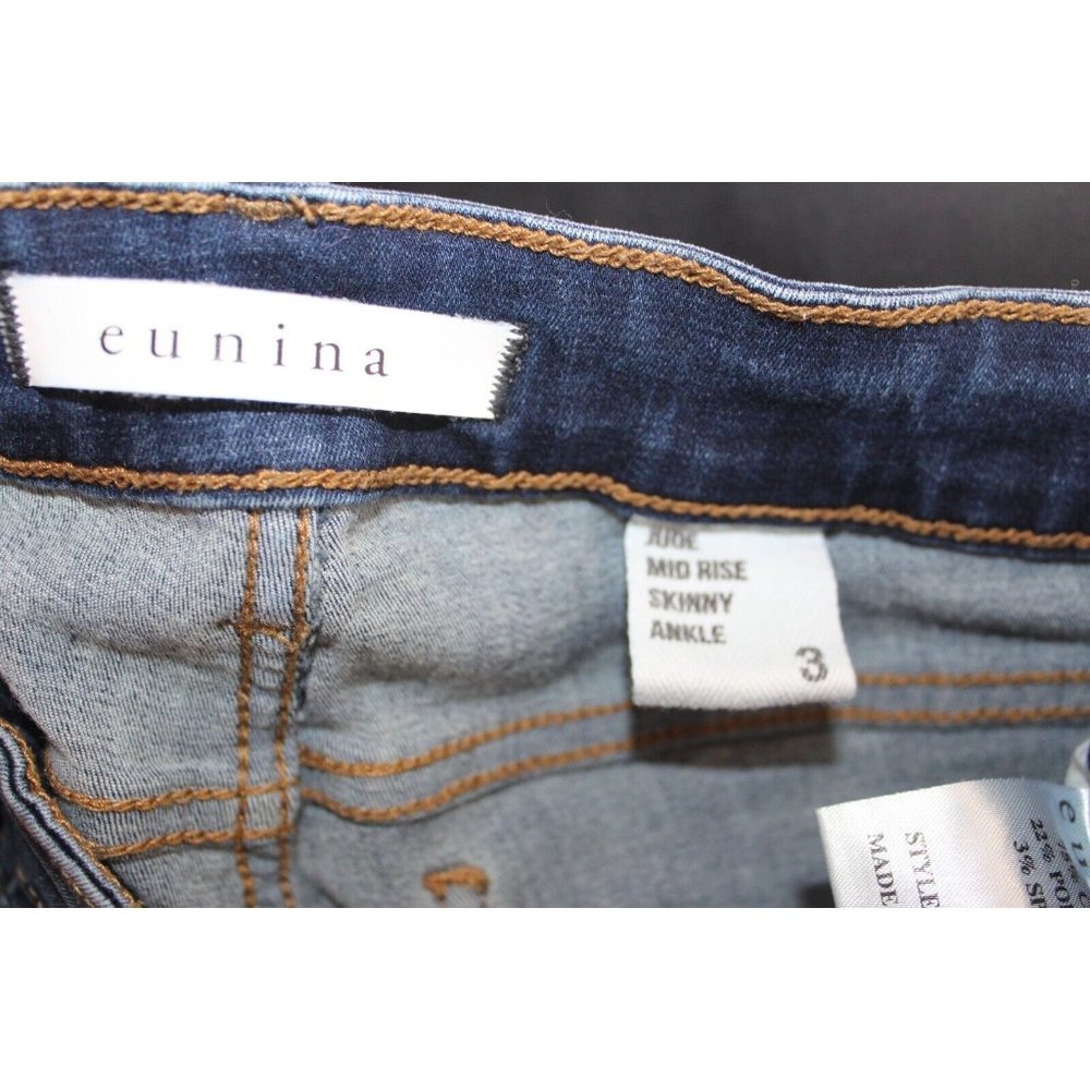 Eunina Womens Juniors Dark Wash Distressed Jude Mid Rise Skinny Ankle Jeans 3 - Picture 6 of 6